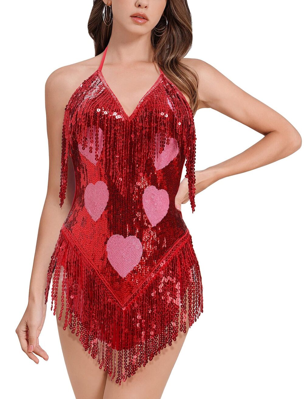 4724 Sequin Fringe Dance Bodysuit Sexy Stars Music Festival Rave Sequins
